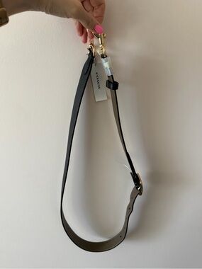Black Leather Crossbody Strap with Gold Buckle - Coach
